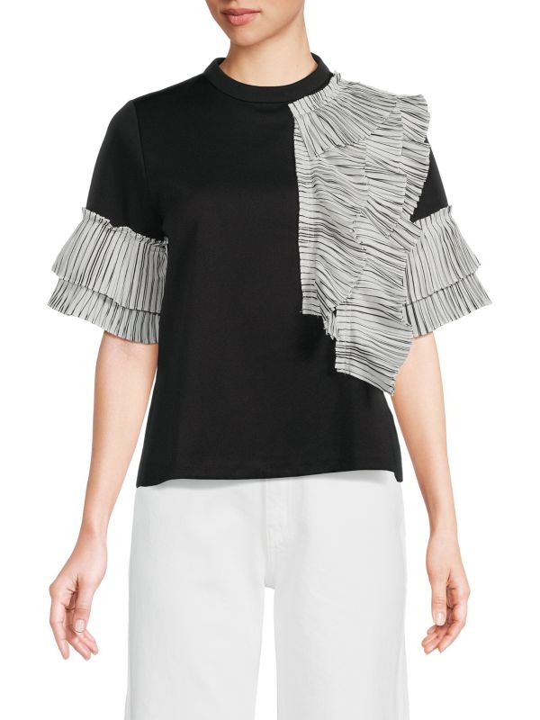 Gracia ?Stripe Tiered Ruffle T Shirt